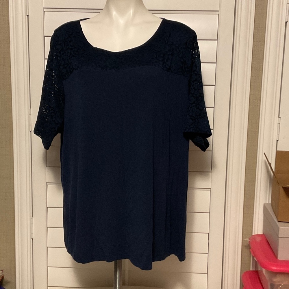 Apt. 9 Navy Lace Accent Blouse